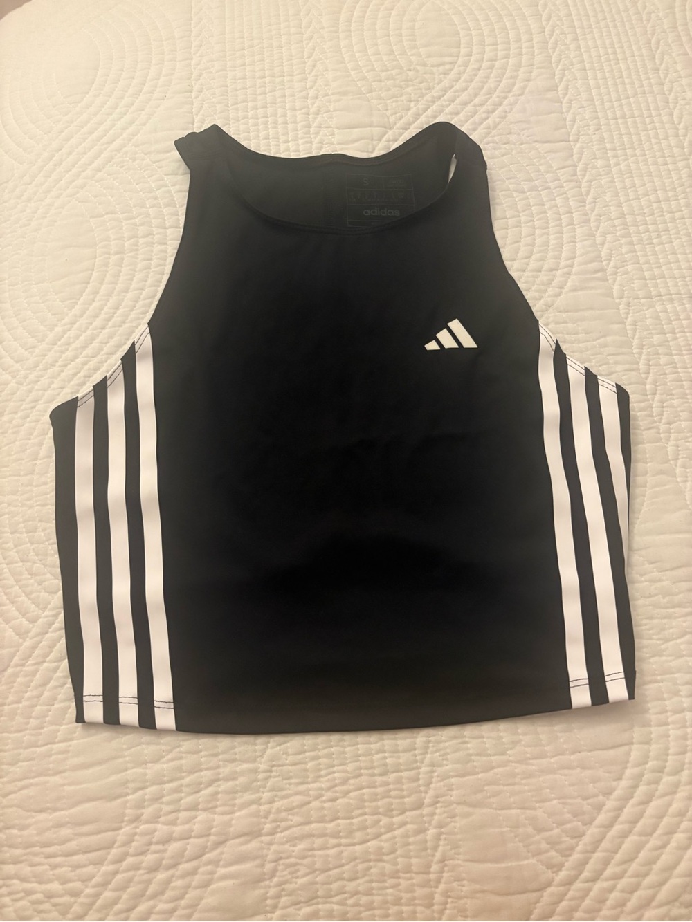 adidas Black Crop Tank with White Side Stripes